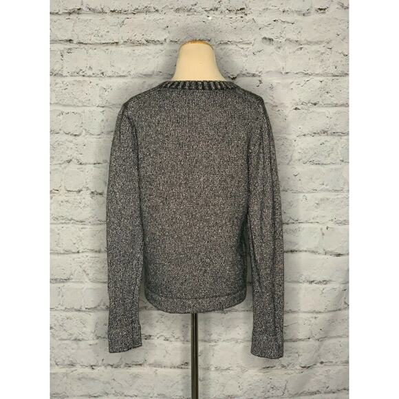 J Crew Lurex Silver Metallic Lamb Wool Ribbed Crew Neck Sweater size large - Picture 2 of 11